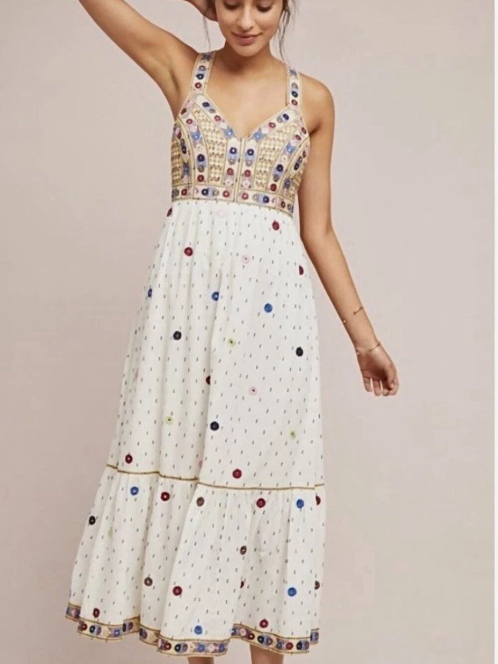 Anthropologie Payal Pratap Nora Midi Embroidered Dress - Size 4